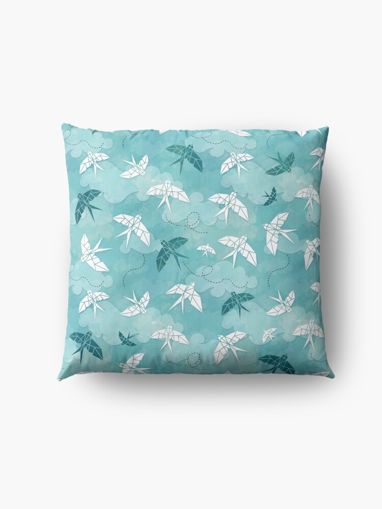 Alternate view of Origami Swallow in turquoise Floor Pillow