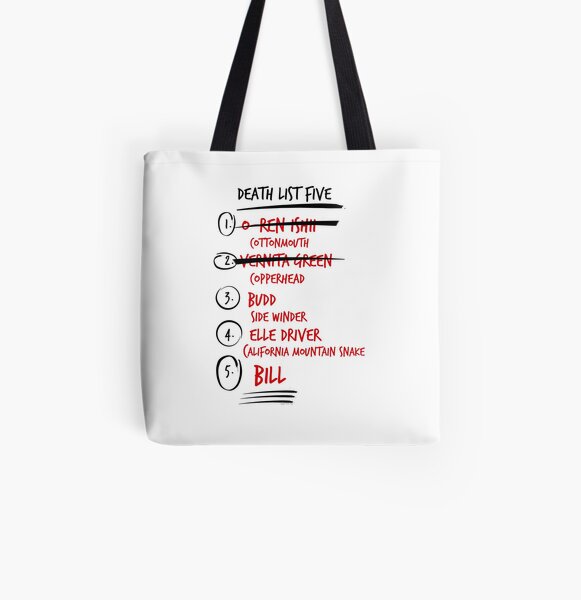 Kill Bill -- The Brides Death List 5 All Over Print Tote Bag
