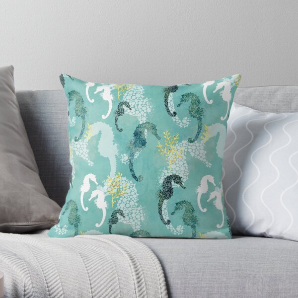 Seahorse dots on turquoise Throw Pillow