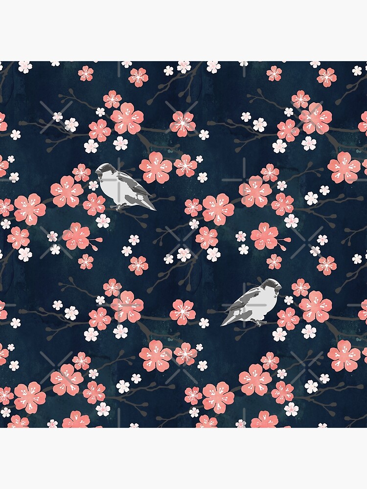 Navy and pink bird cherry blossom by adenaJ