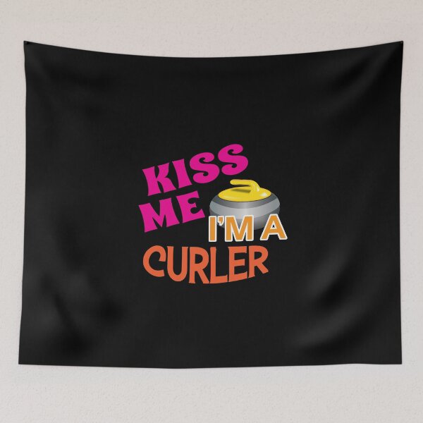 Item preview, 'Kiss Me I'm A Curler' (Black) designed and sold by The Button Gal.