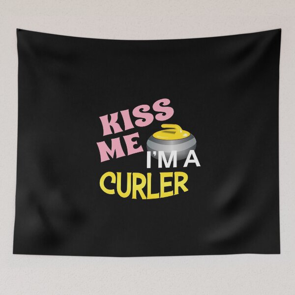 Item preview, 'Kiss Me I'm A Curler' (Black ALT) designed and sold by The Button Gal.
