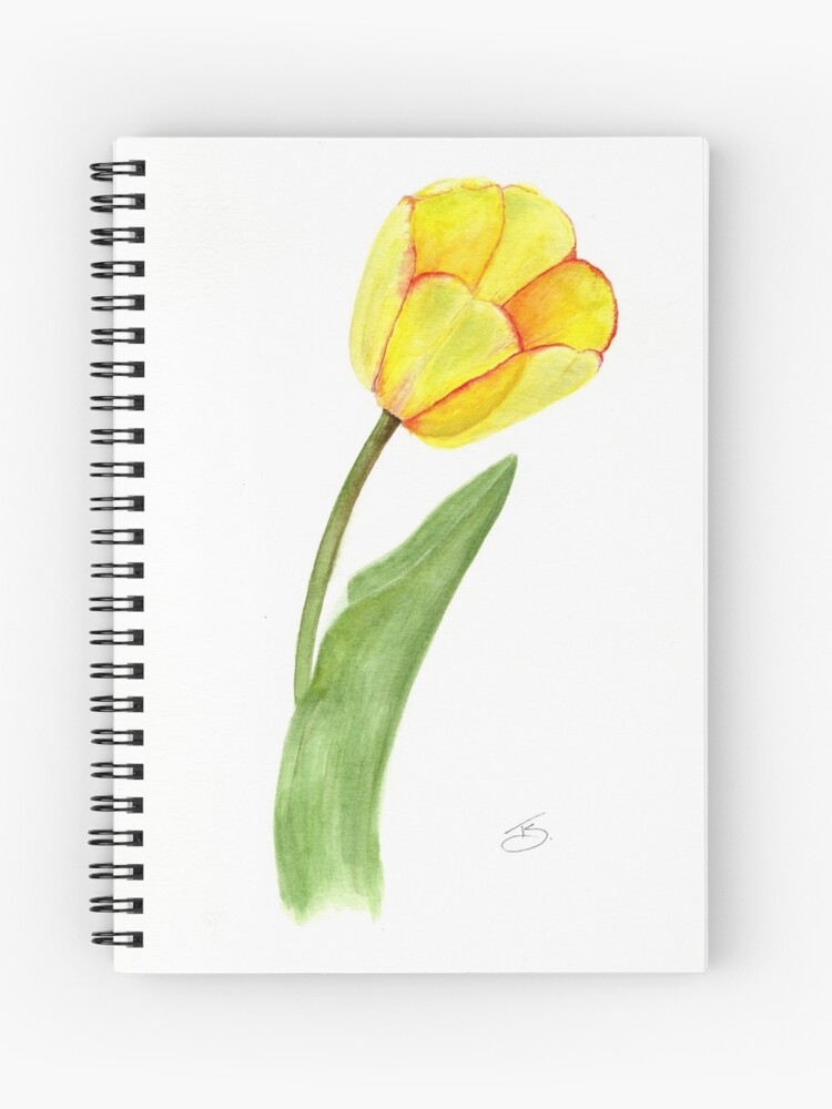 Cahier à spirale « Tulipe jaune aquarelle, dessin aquarelle, tulipe jaune à  longue tige, fleur jaune », par teatimewithtarr | Redbubble