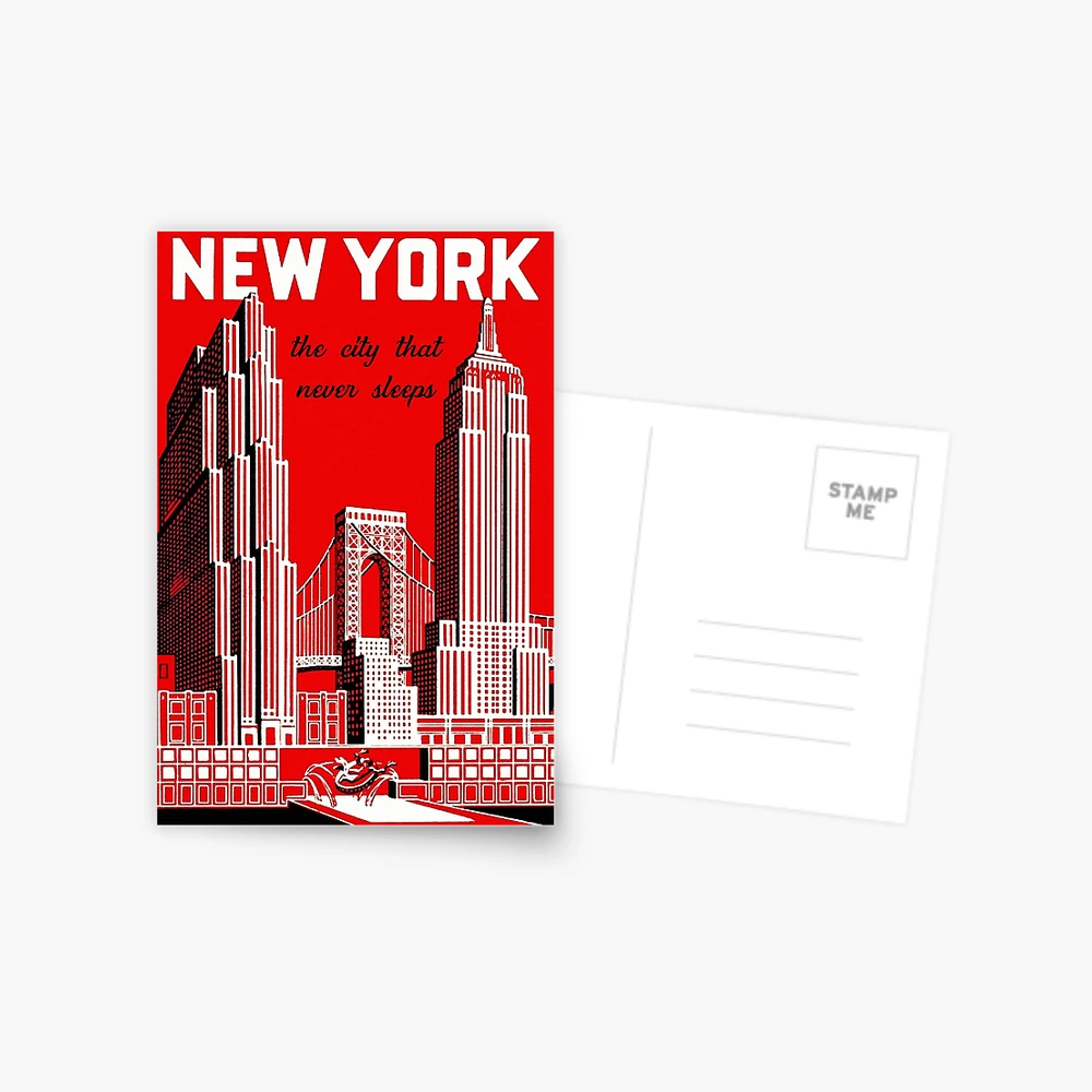 Vintage New York City Skyline Travel Poster Postcard for Sale by  Glimmersmith