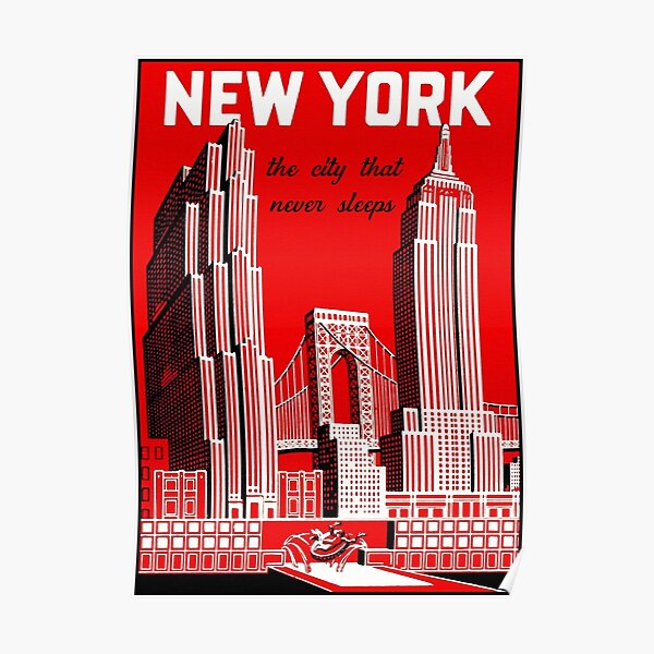 Vintage New York City Skyline Travel Poster Poster
