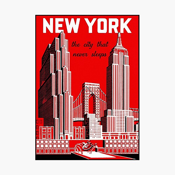 Vintage New York City Skyline Travel Poster Photographic Print