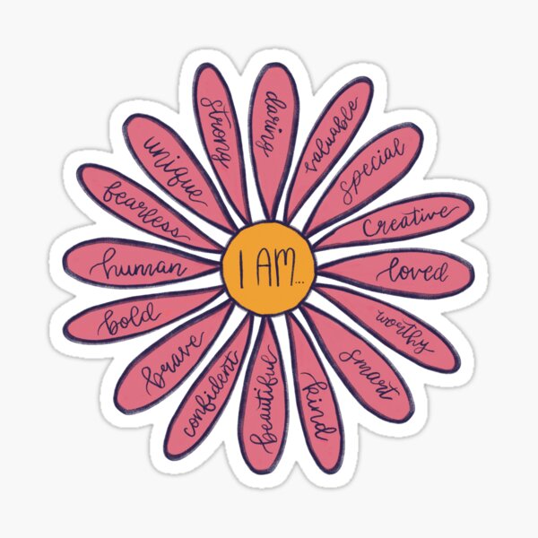 Pink Flower I Am Positive Affirmations Sticker Daisy Sticker