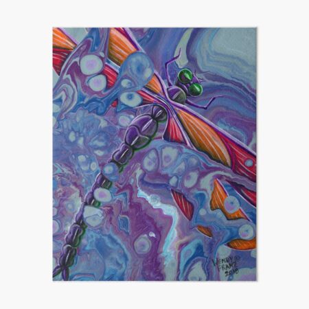 Purple Dragonfly, fluid art Art Board Print