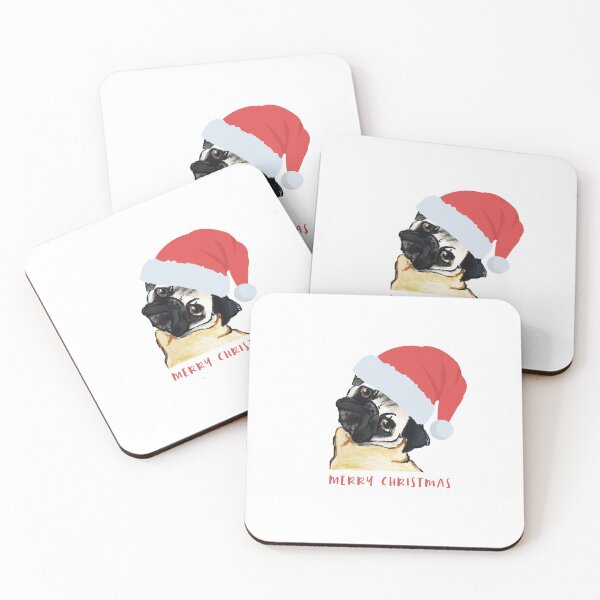 Item preview, Merry Christmas Pug with Santa Hat designed and sold by gsproductsgs.