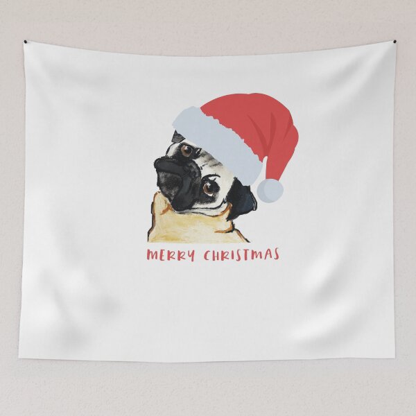 Item preview, Merry Christmas Pug with Santa Hat designed and sold by gsproductsgs.