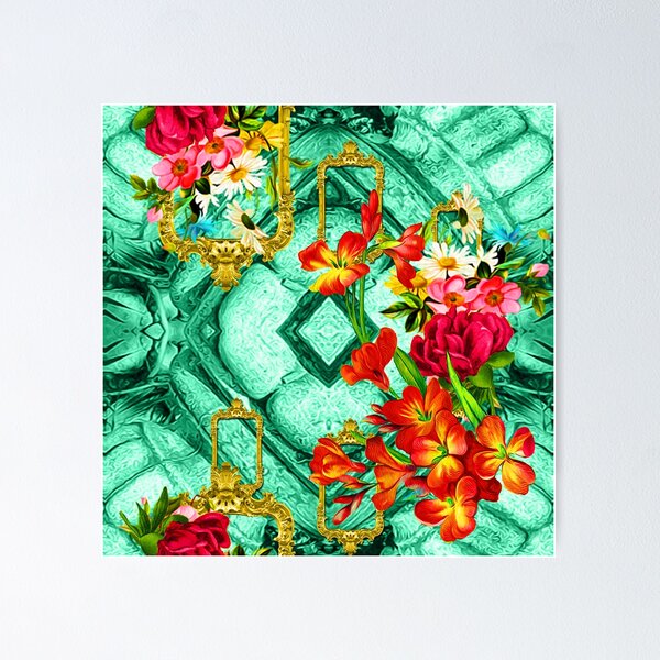 Item preview, Red Floral on Green Tile  by Mira Tasich designed and sold by Mira Tasich.
