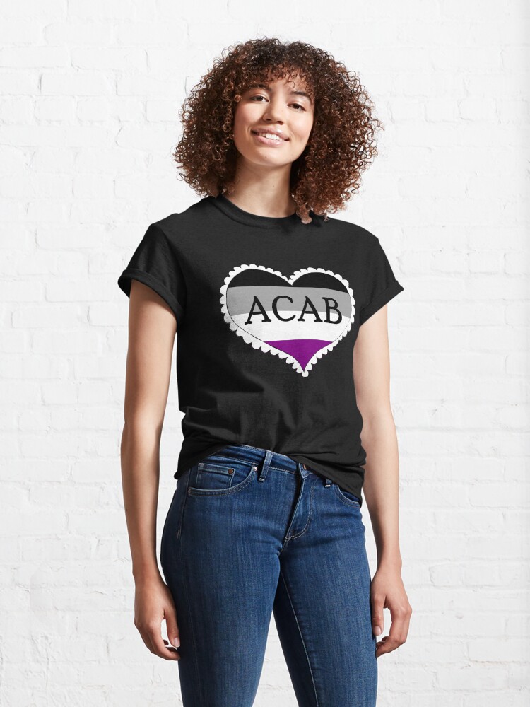 Alternate view of acab asexual flag heart Classic T-Shirt