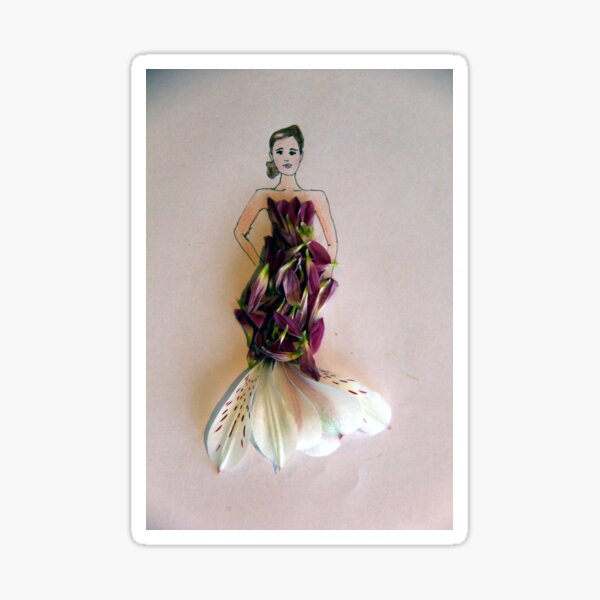 Item preview, Lady wearing a dress made from daisy and alstroemeria petals designed and sold by Kirsten Covington.
