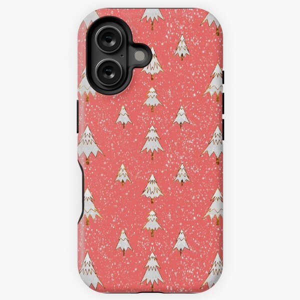 Silver and Gold Snowy Christmas Trees (Coral) iPhone Tough Case