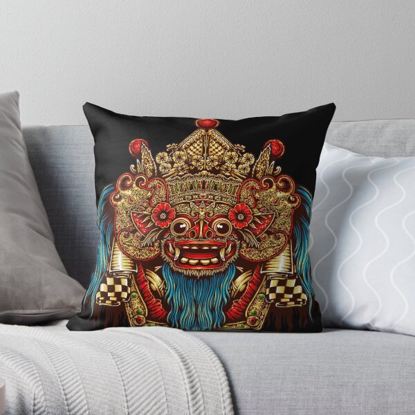Barong Mask -Balinese mask - Bali mask Throw Pillow