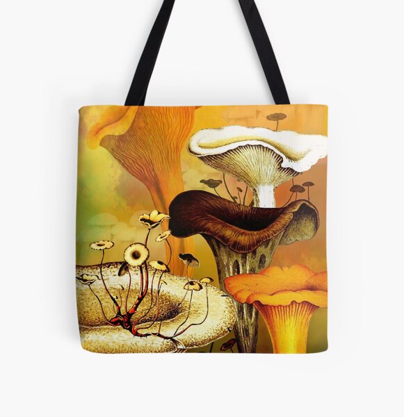 Mushroom Forest vintage botanical collage All Over Print Tote Bag