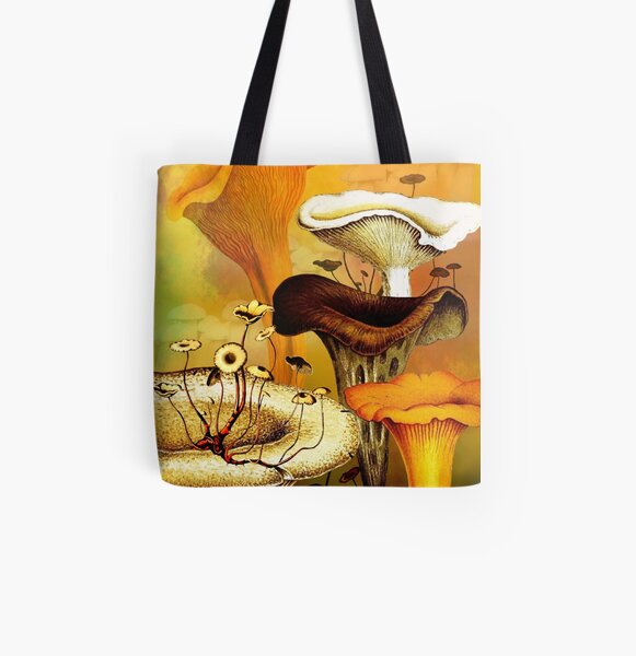 Mushroom Forest vintage botanical collage All Over Print Tote Bag