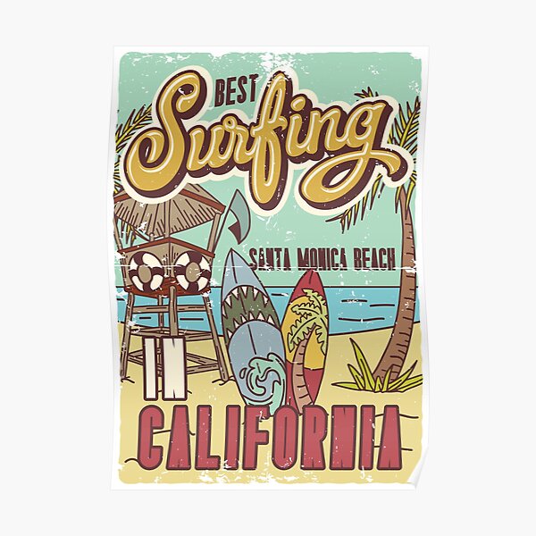 Best Surfing California, Santa Monica Beach Poster