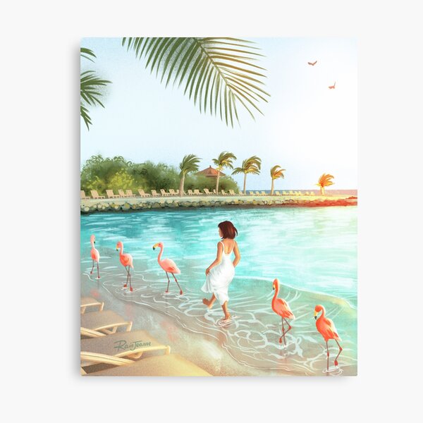 Flamingos on the Beach Canvas Print