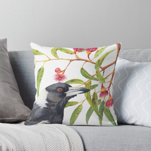 Item preview, Australian Magpie and eucalyptus blossoms watercolour painting designed and sold by Zoya Makarova.