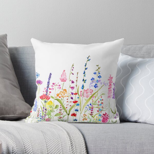 colorful wild flower field Throw Pillow