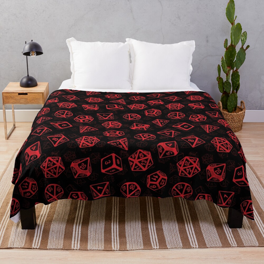 D20 Dice Set Pattern (Red) Throw Blanket