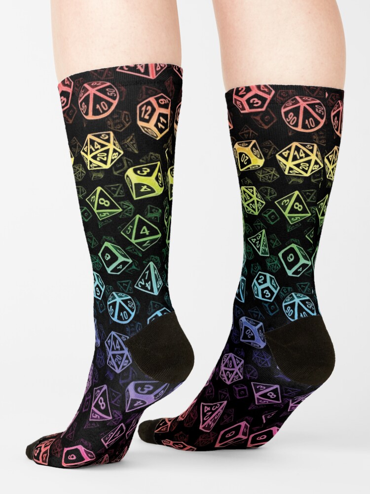 Thumbnail 4 of 5, Socks, D20 Dice Set Pattern (Rainbow) designed and sold by MaratusFunk.
