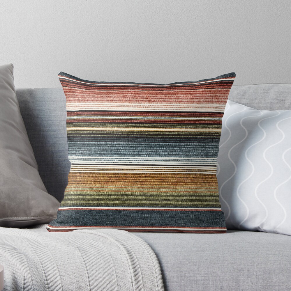 Serape Stripe - Rust and Blue Throw Pillow