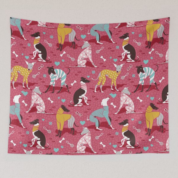 Item preview, Greyhounds dogwalk // red background designed and sold by SelmaCardoso.