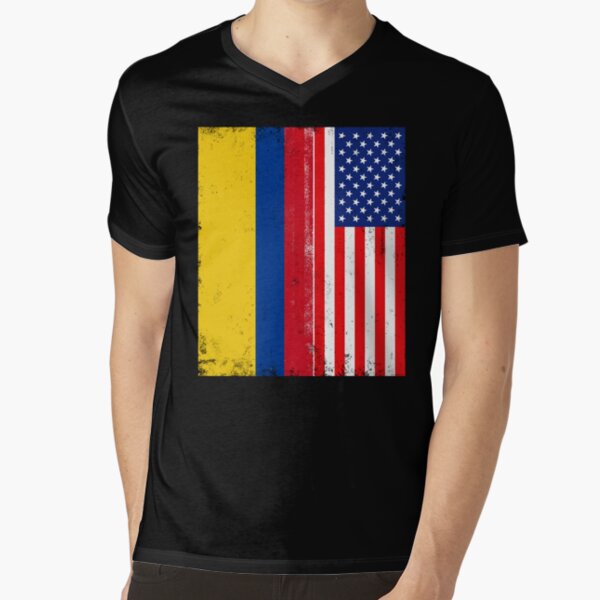 USA and Colombia Mix, Colombia and American Flags, Banderas de Colombia & USA V-Neck T-Shirt