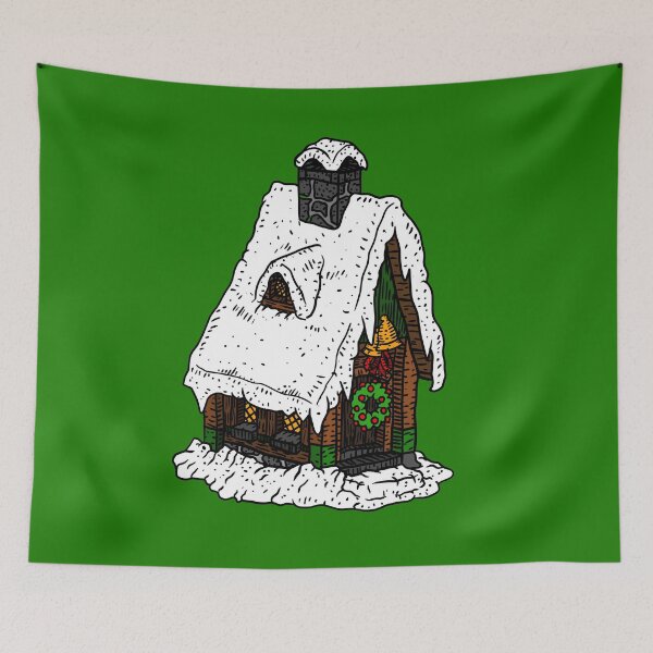 Item preview, cozy cute snowy Christmas house, hand drawn. designed and sold by JJadx.