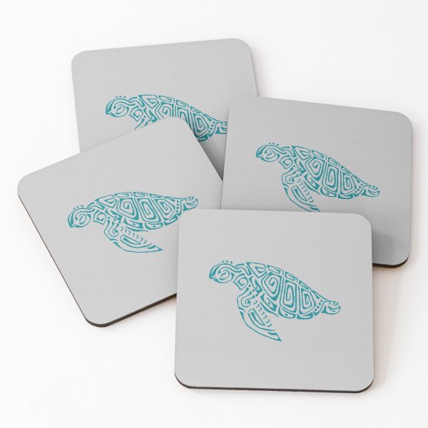 Aperçu de l'œuvre Tortue turquoise foncé façon tatouage fond gris créée et vendue par Zamen.