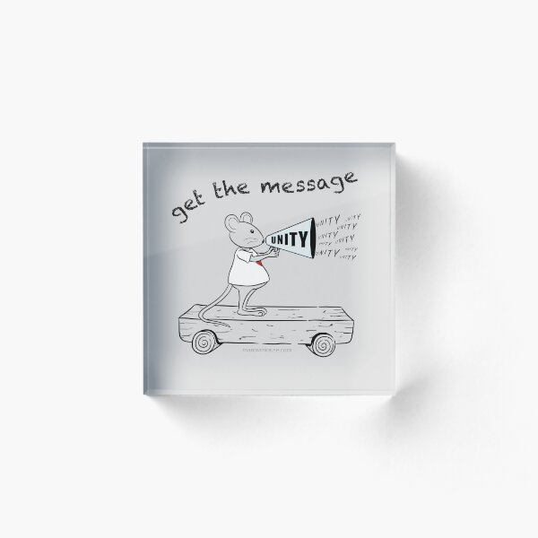 MantraMouse® Get the Message of Unity Cartoon in Color on Gray Background Acrylic Block