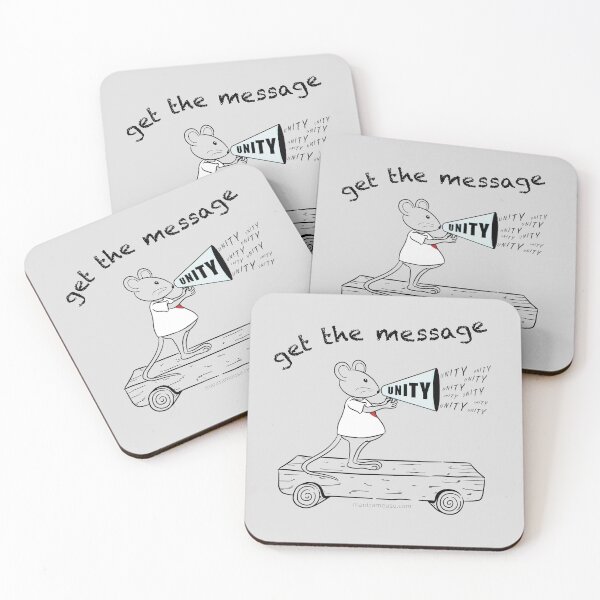 MantraMouse® Get the Message of Unity Cartoon in Color on Gray Background Coasters (Set of 4)