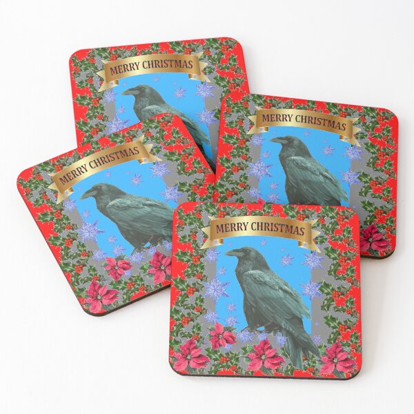 Item preview, BLACK RAVEN WILDLIFE RED "MERRY CHRISTMAS" WITH GREEN HOLLY designed and sold by sharlesart.
