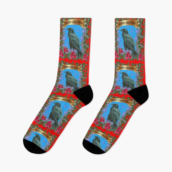 Item preview, BLACK RAVEN WILDLIFE RED "MERRY CHRISTMAS" WITH GREEN HOLLY designed and sold by sharlesart.