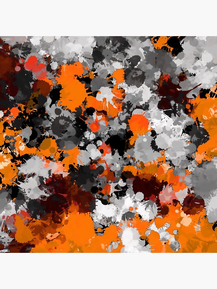 Orange and Grey Paint Splatter Art Board Print for Sale by
