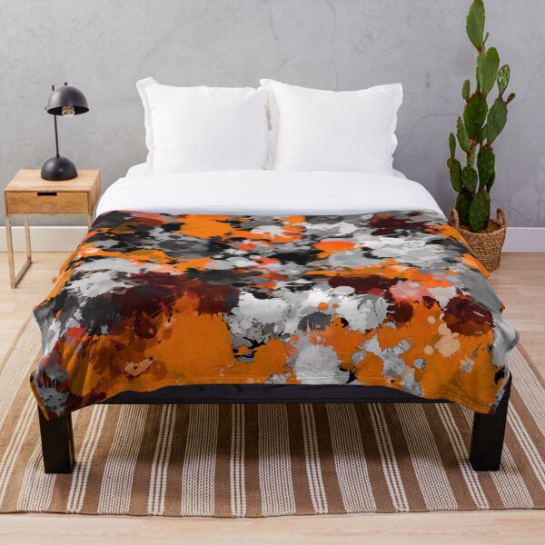 Orange and Grey Paint Splatter Throw Blanket