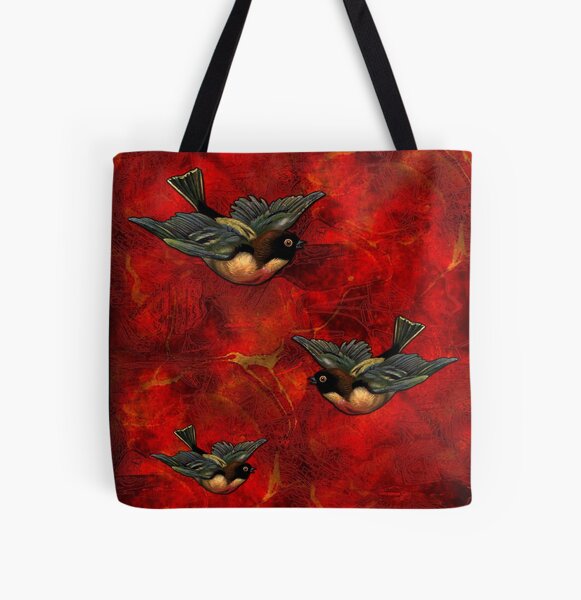 Lava Birds Vintage Red Bird Pattern All Over Print Tote Bag