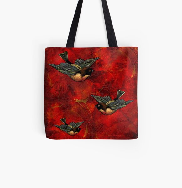 Lava Birds Vintage Red Bird Pattern All Over Print Tote Bag