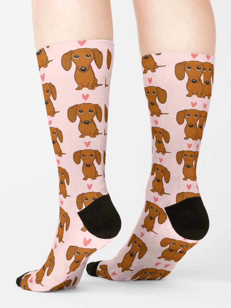 Alternate view of Cute Cartoon Dachshund with Heart Socks