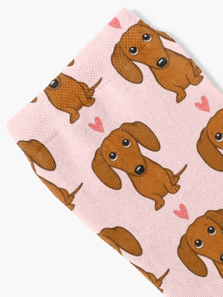 Alternate view of Cute Cartoon Dachshund with Heart Socks
