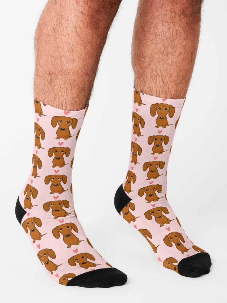 Alternate view of Cute Cartoon Dachshund with Heart Socks