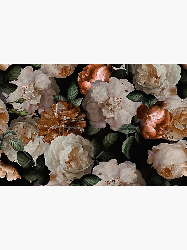 Antique Jan Davidsz. de Heem Lush Roses Flowers On Black Pattern by UtArt