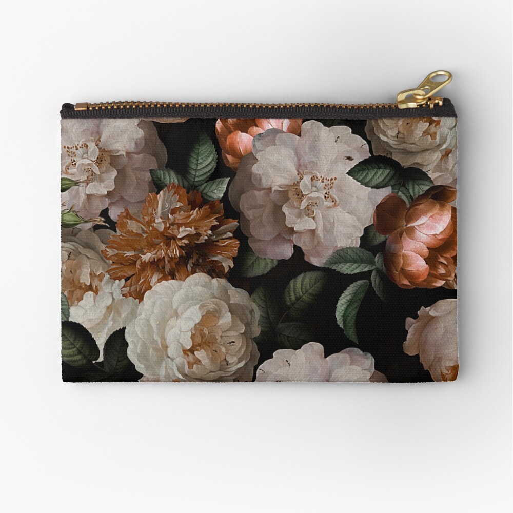 Antique Jan Davidsz. de Heem Lush Roses Flowers On Black Pattern Zipper Pouch