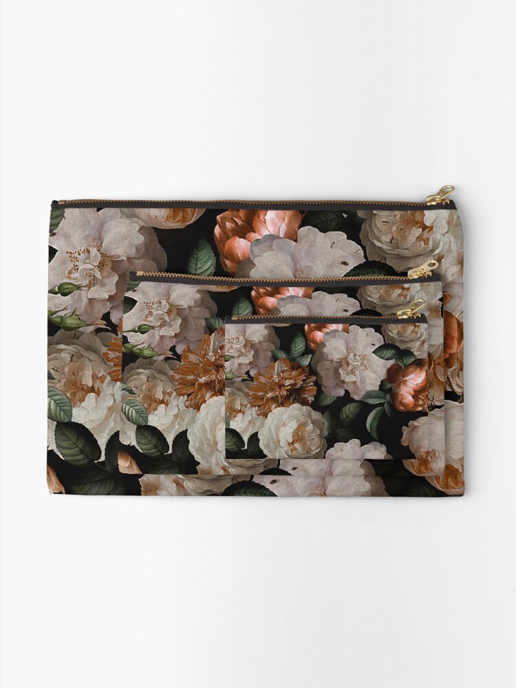 Alternate view of Antique Jan Davidsz. de Heem Lush Roses Flowers On Black Pattern Zipper Pouch