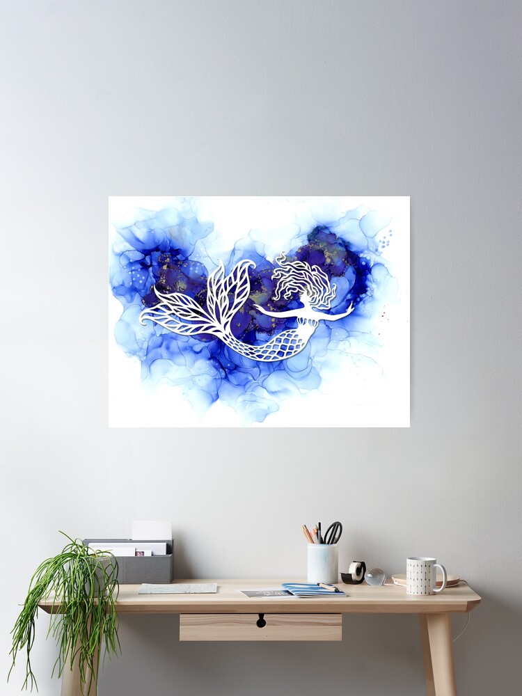 Thumbnail 2 of 3, Poster, Graceful Mermaid in Blue designed and sold by marge080808.