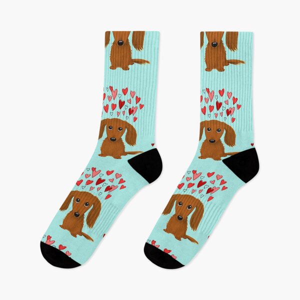 Item preview, Cute Longhaired Red Dachshund Cartoon Dog with Hearts designed and sold by Jenn Inashvili.