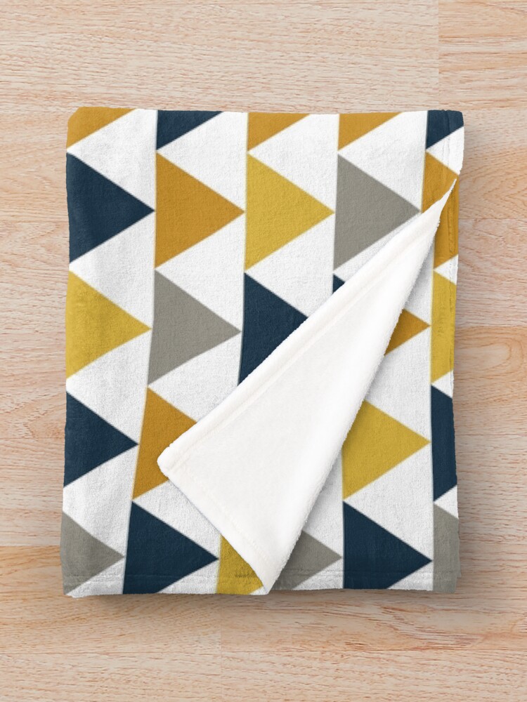Alternate view of Arrows: Light Mustard Yellow, Dark Mustard Yellow, Dark Blue, Grey, and White Geometric Pattern Throw Blanket