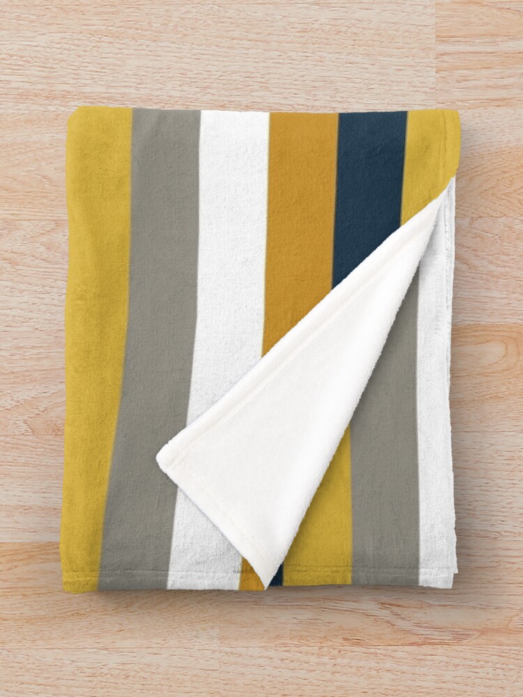 "Light and Dark Mustard Yellow, Grey, White, and Navy Blue Stripes